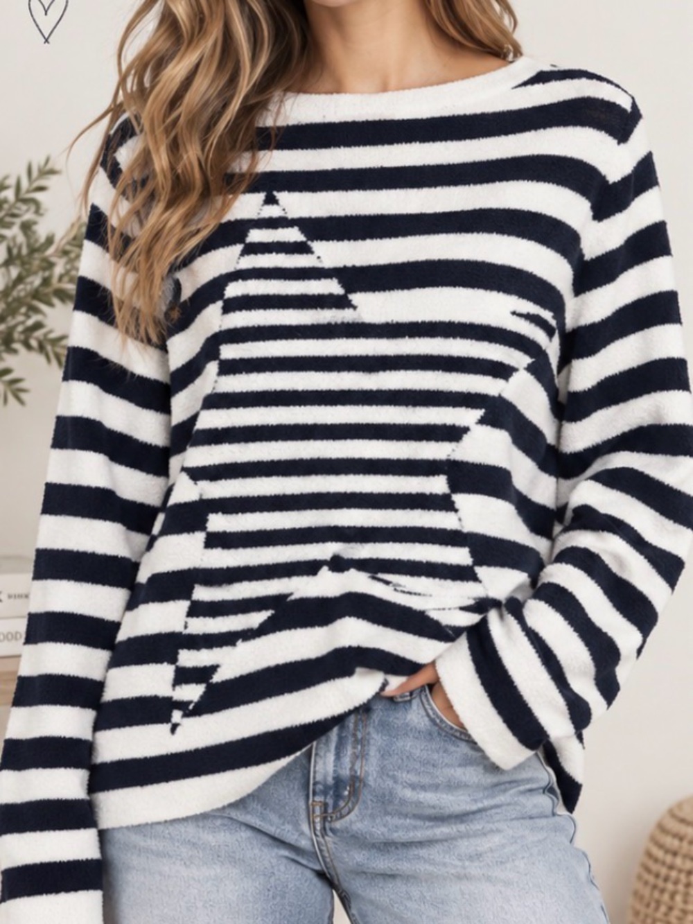 Joules Navy & White Striped Star Crew Sweater